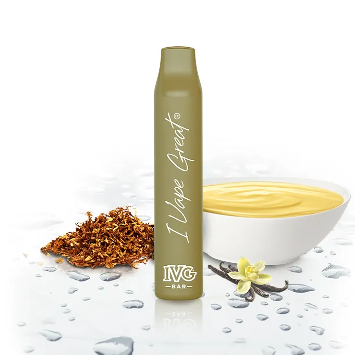 IVG Bar Plus disposable vape device with a smooth vanilla custard tobacco flavor